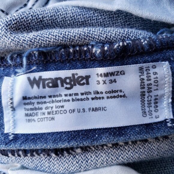 Wrangler Cowboy Cut Slim Fit Prewashed Indigo Raw Hem Rigid Denim Jeans 14MWZG - Picture 6 of 6